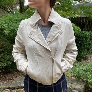 Cream Moto-style 100% leather jacket